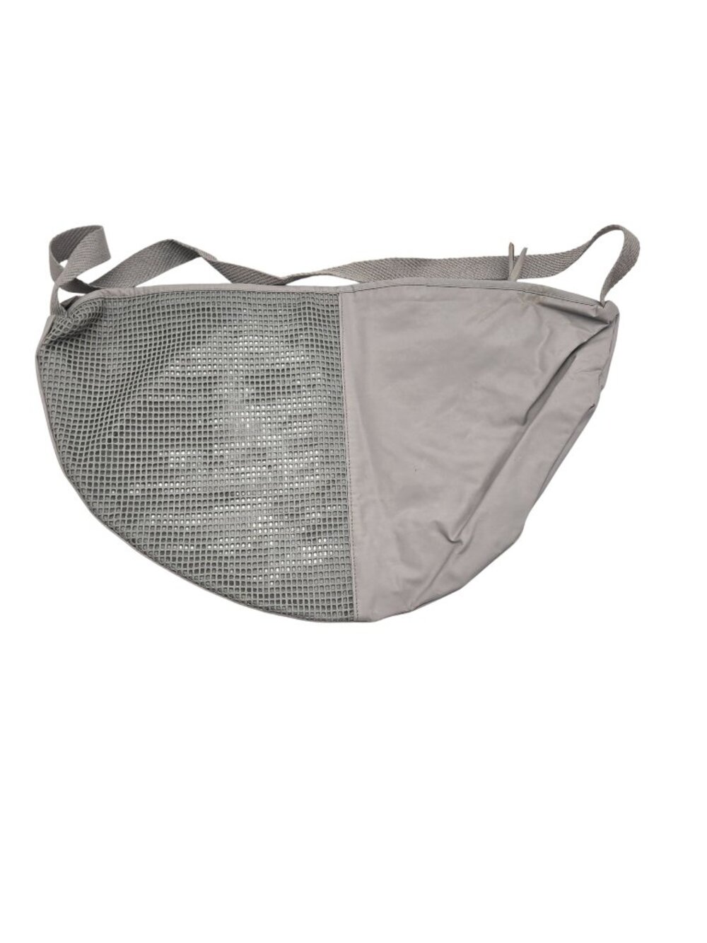Large Gray Half-Moon Shoulder Bag With Mesh Detail & Zippered Closure 20x11in